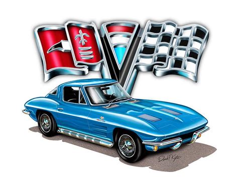 1963 Corvette Split Window In Blue By David Kyte Corvette Art
