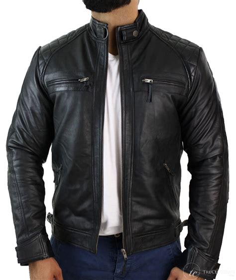 real leather retro style zipped mens biker jacket soft black casual black buy online happy