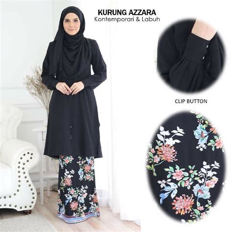 Baju kurung is one of malaysia's traditional attires for women and they are typically worn during special celebrations like weddings and the islamic new year. BAJU KURUNG MODEN LABUH 2020 AZZARA BLACK 2 | Saeeda ...