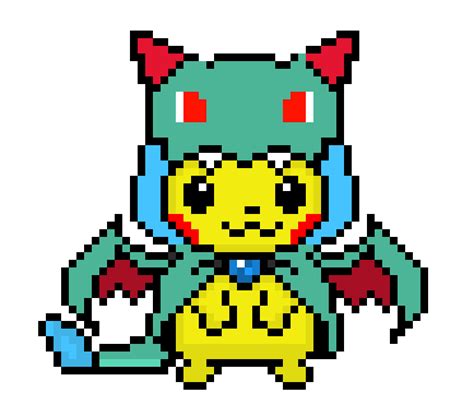 Pikachu With Shiny Mega Charizard X Costume Pixel Art Maker