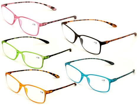 5 Pairs Womens Lightweight Extended Wear Comfort Readers Multi Color Pack Reading Glasses