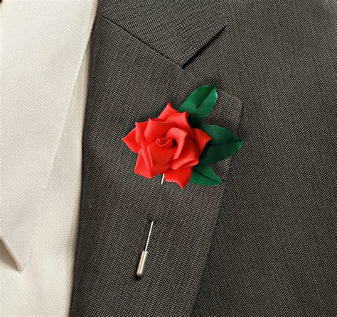 Red Rose Lapel Pin Wedding Mens Boutonniere Flower Lapel Pin