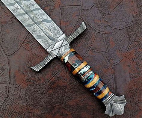 Custom Hand Forged Damascus Steel Double Edge Sword Inches Battle