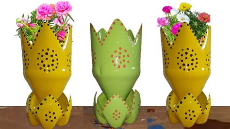 Recycle Plastic Bottles Into Flower Shaped Flower Pot Making At Home