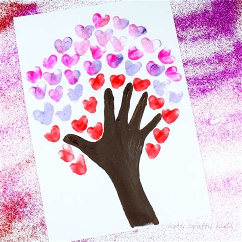 Fingerprint Heart Valentines Day Tree Valentine Art Projects