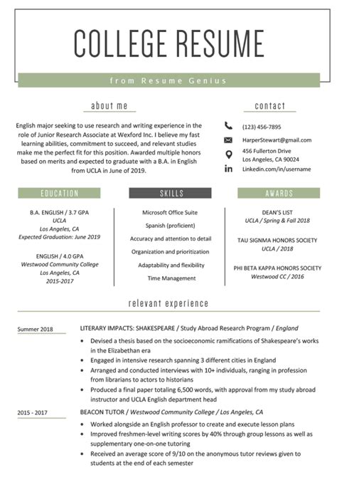 College Student Resume Template Microsoft Word Professional Template