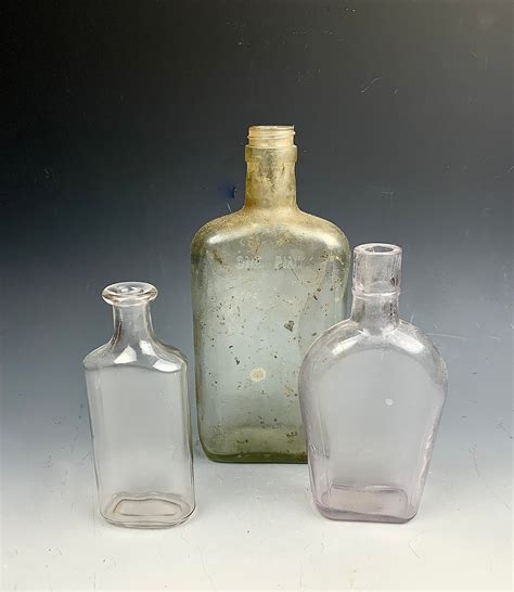 Three Old Vintage Glass Bottles Collectible Antique Bottles