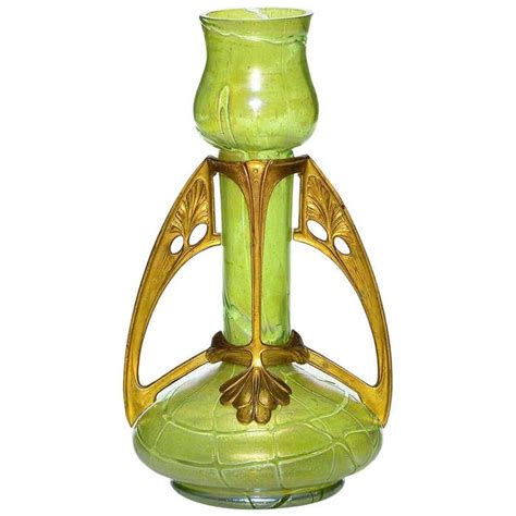 Kralik Pampas Iridescent Green Glass Vase With Art Nouveau Gilt Metal Mount At 1stdibs Kralik