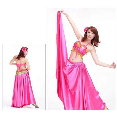 Belly Dance Costumes Sequins Tank Topsatin Long Skirt 2pcs Set Professional Practice Dancewear