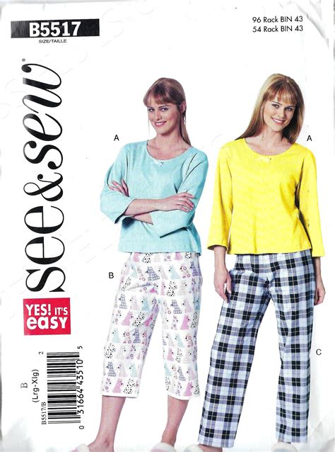 Uncut Butterick Sewing Pattern 5517 Women Pajamas Sleep Pants And Top