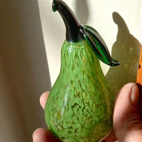 Vintage Hand Blown Murano Glass Pear Style Green Art Glass Fruit