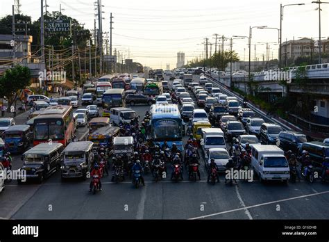 Philippines Manila Heavy Traffic In Quezon City During Rush Hour
