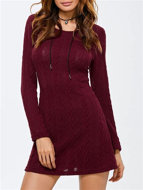 41 Off 2021 A Line Mini Sweater Dress In Wine Red Dresslily