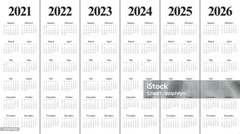 Year 2021 2022 2023 2024 2025 2026 Calendar Vector Design Template