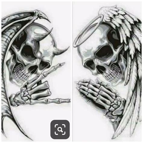 Angel And Demon Skulls Good And Evil Tattoos Evil Tattoos Evil Skull Tattoo