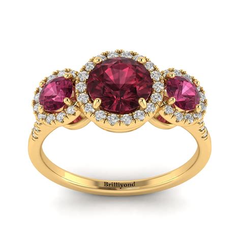 Garnet Three Stone Engagement Ring Set In Yellow Gold Springtime