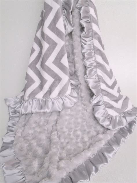 Gray Chevron Minky Baby Blanket With Silver Rose Swirl Etsy