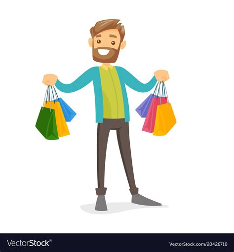 Caucasian White Consumer Holding Shopping Bags Vector Image