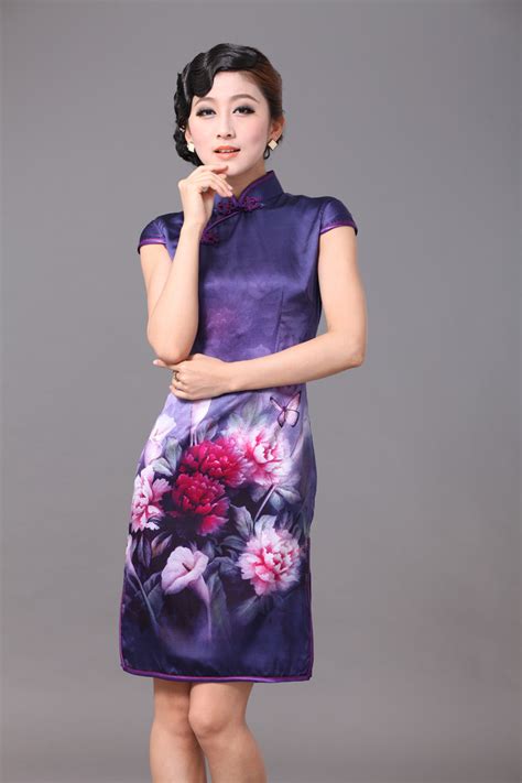 Extraordinary Peony Flowers Silk Classical Cheongsam Qipao Cheongsam Dresses Women