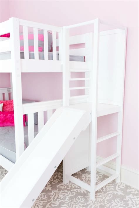 The upper level is as wide as the lower level and double beds. Attachable slide for bunk bed MISHKANET.COM