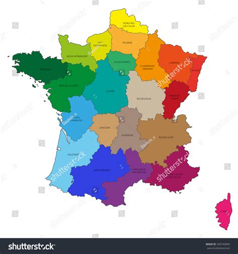 Map Administrative Division France By Color Stock Vector Royalty Free