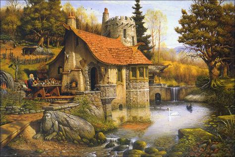 Merlins Cottage Fantasy Landscape Cottage Wallpaper Cottage Art