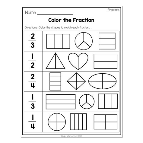 2nd Grade Math Worksheets Geometry Fractions Color The Fraction