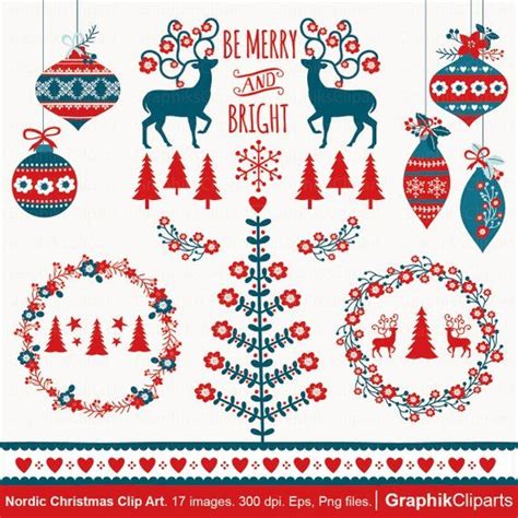 Nordic Christmas Clipart Chrismtas Clip Art Scandinavian Etsy