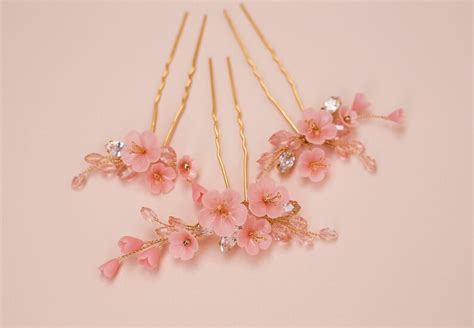 Sakura Hair Pins Cherry Blossom Blush Wedding Clip Bridal Etsy