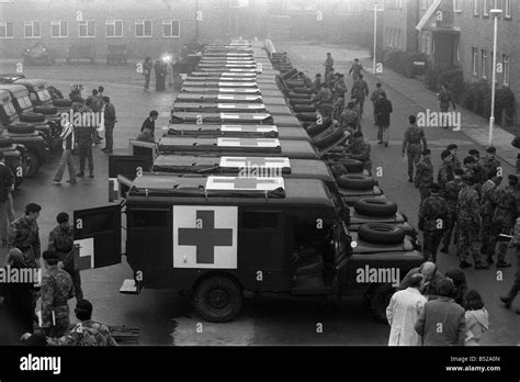 army green goddesses lined up outside of london ready to roll if the need arises 21 01 1979