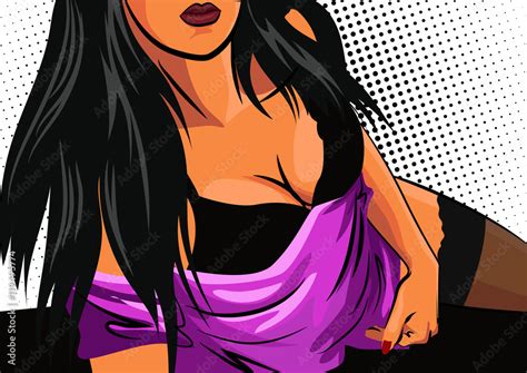 Sexy Girl In In Black Lingerie Lying Vector Illustration Vector De