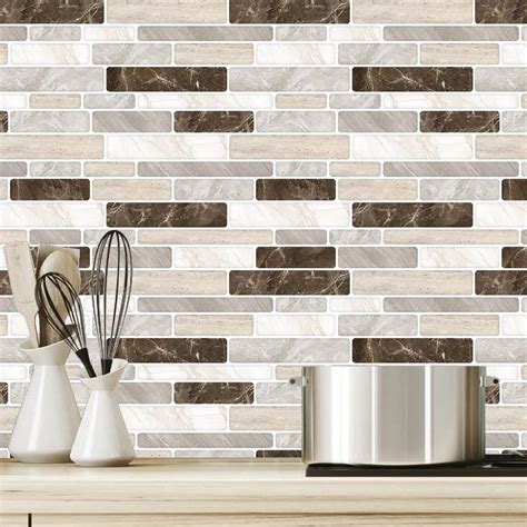 Begin applying full tiles where the backsplash meets the countertop. Self-Adhesive Kitchen Backsplash, Marble Look Decorative ...
