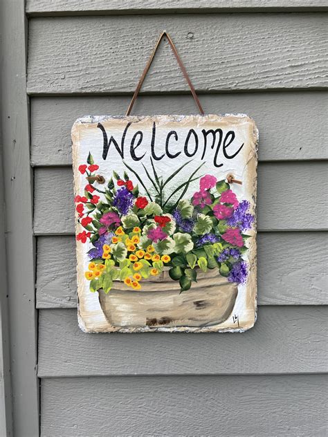 Summer Slate Plaque Slate Sign Welcome Sign Garden Etsy