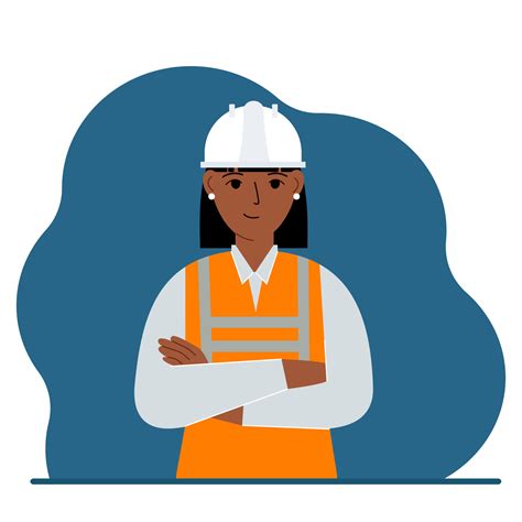 Smiling Woman Construction Worker In A White Helmet And An Orange Vest