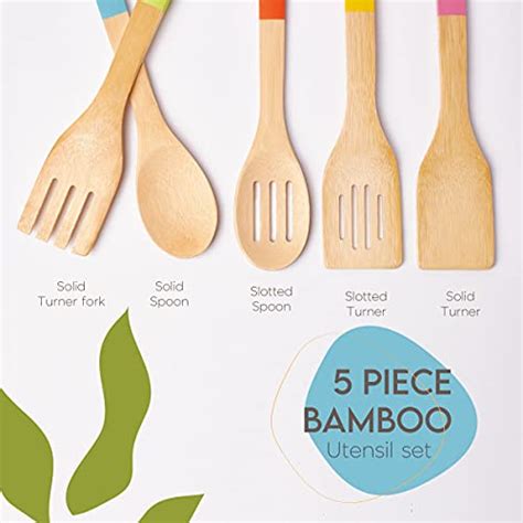 Diamond Home 5 Piece Bamboo Kitchen Utensils Set Cooking Essentials