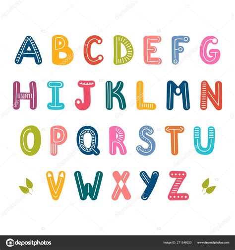 Hand Drawn English Alphabet Cute Letters With Decoration Elements
