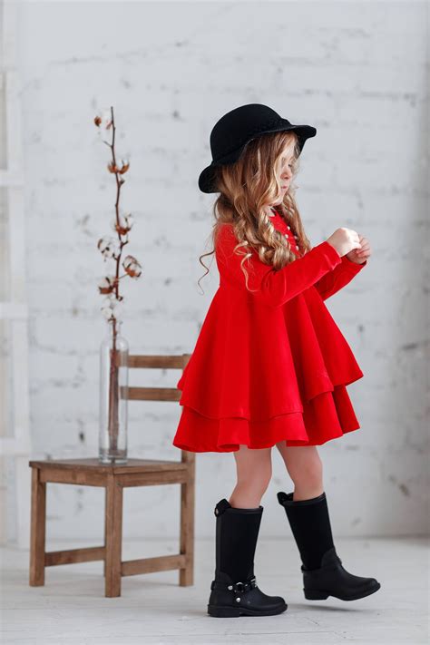 Red Cotton Girls Dress Christmas Red Toddler Dress Long Sleeve Etsy