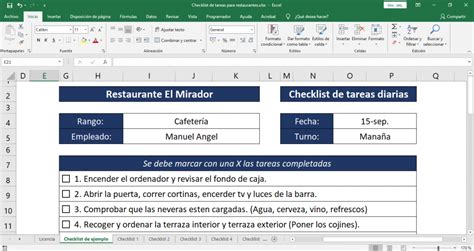 Plantillas Excel Para Restaurantes Ingenier A De Men S