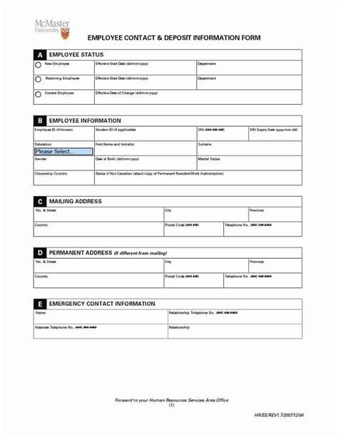 Employees Personal Information Form Luxury 47 Printable