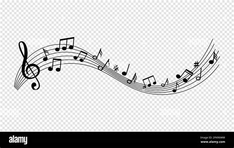 Music Wave With Notes Musical Swirling Line Isolated Sound Art Vector