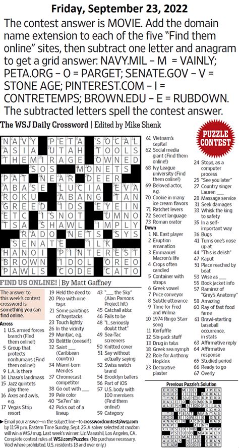 Past Wsj Crossword Contests And Solutions Page 5 Xword Muggles Forum