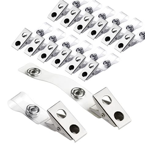 Buy 100pcs Metal Badge Clips With Clear Pvc Straps Premium Double Hole