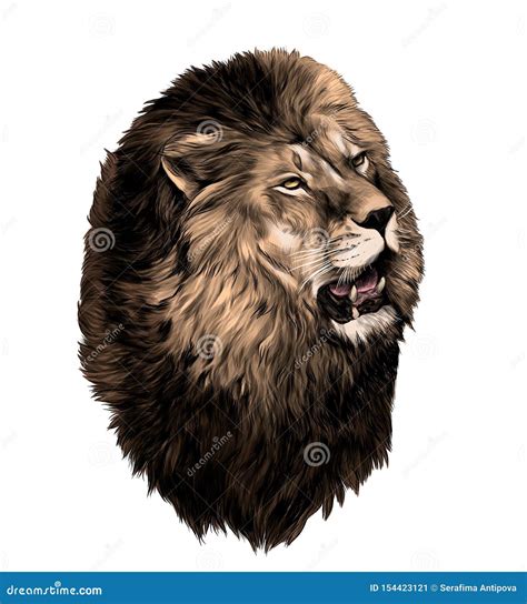 Lion Head with Open Mouth Looking To the Side Stock Vector