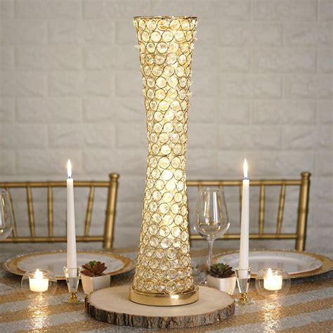 24 Metallic Gold And Crystal Beaded Hurricane Floral Vase Centerpiece