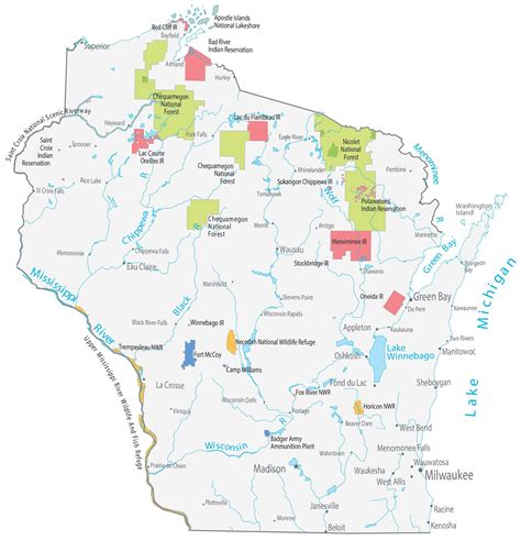 Wisconsin State Map Places And Landmarks Gis Geography