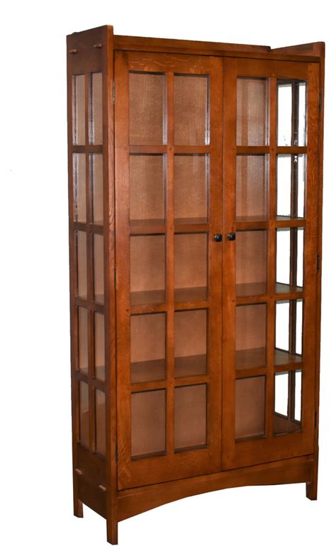 Mission Quarter Sawn White Oak Tall China Cabinet Golden Brown