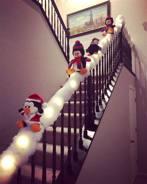 Sliding Penguins On Banister Christmas Decorations For Kids Penguin