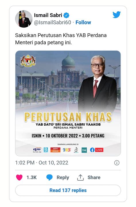 Perutusan Khas Perdana Menteri 10 Oktober 2022 300 Petang Web