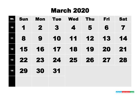 March 2020 Blank Calendar Printable Nom20b207