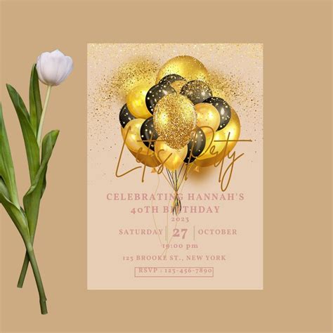 Editable Rose Gold Birthday Invitation Lets Party Rose Etsy Uk